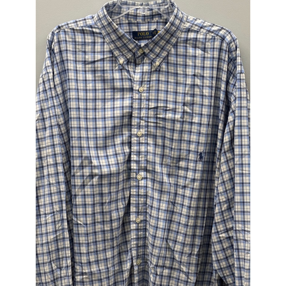 Polo Ralph Lauren Button Down Shirt Mens 3XLT Blue Plaid Stretch Big & Tall